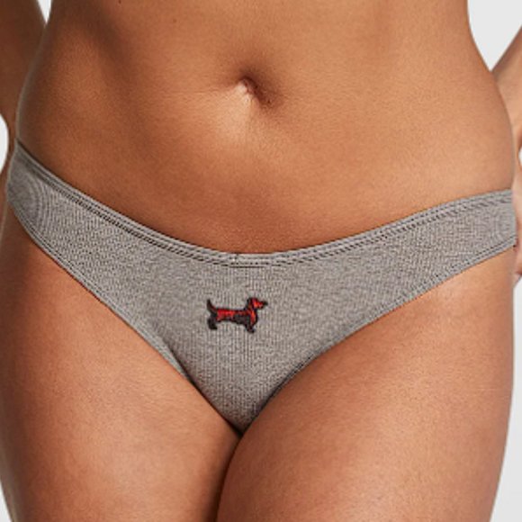 Christmas VS PINK COTTON BIKINI PANTY Plaid Dog Dachshund Holiday NWT - Picture 1 of 6